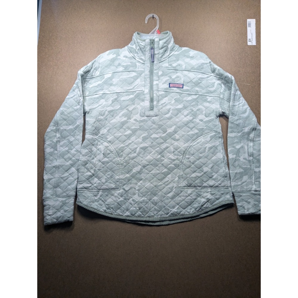 Vineyard Vines Shep Shirt Womens Small Green Camo Quilted Quarter Zip Pullover